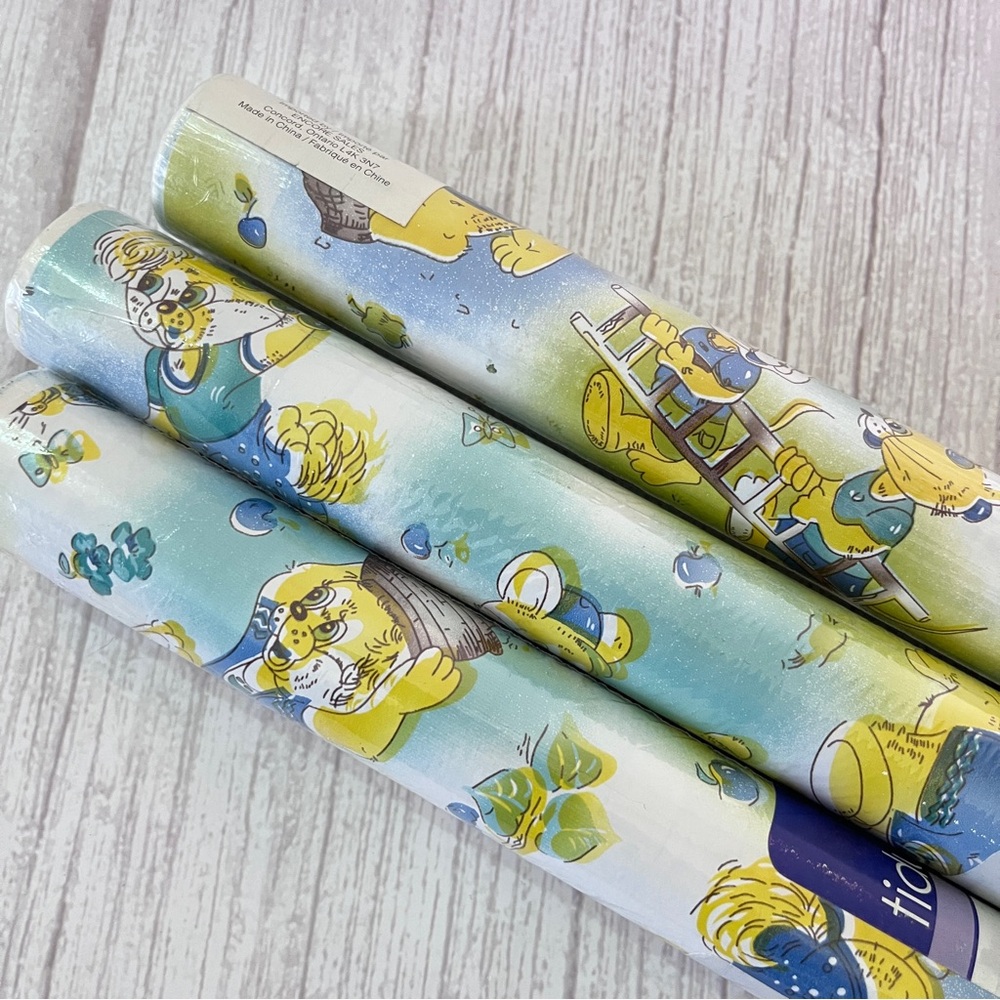 3 X Vtg Childrens' Kids' Vinyl Drawer Shelf Liners Retro Animals 18" x 40" each